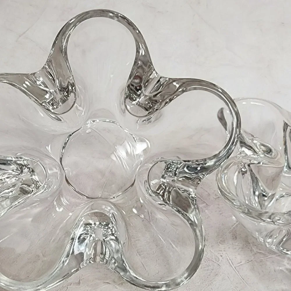 2 VTG Clear Tiffin Neodymium Flower 5 Lobe Heavy‎ Art Glass Bowl Candle Holder